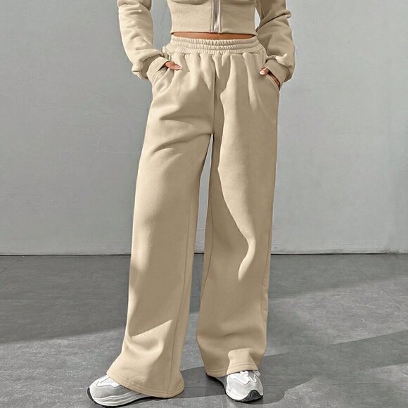 Khaki Casual Women's Zipper Front Hoodie And Pants Set - Picture 6 of 7